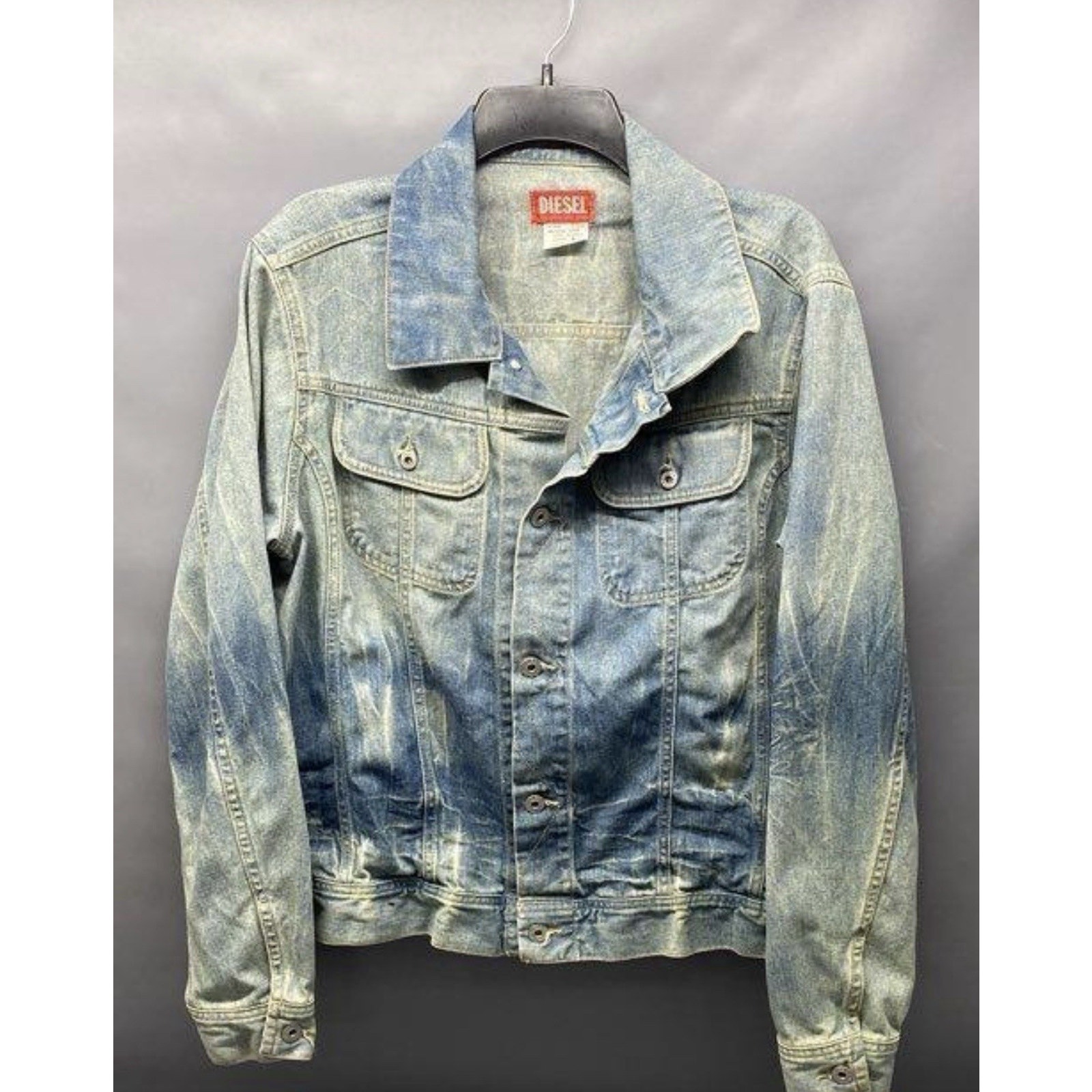 00s Diesel Denim Distressed Jacket Med Streetwear Hype Y2k Light Acid Wash 42w